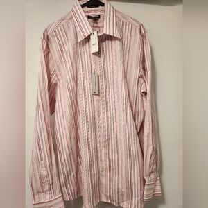 Express Pink and White Casual Button Down Shirt